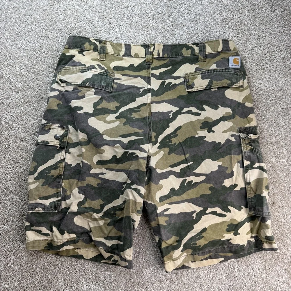 Carhartt Cargo Shorts Mens 42 Green Camo Cotton Canvas Relaxed Fit Workwear